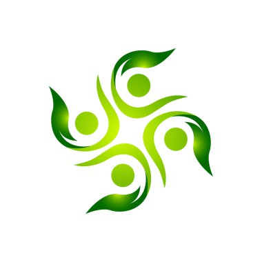 daire yuvarlak bağlı birlik yeşil insanlar topluluk logo tasarım vektör çizimleri