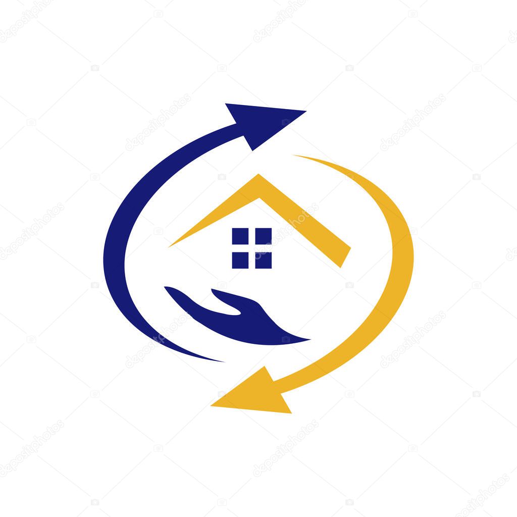 Home care logo design vector. helping hand and house symbol graphic concept