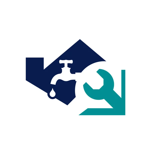 Logotipo Fontanería Diseña Instalación Tuberías Vectoriales Símbolo Agua — Vector de stock