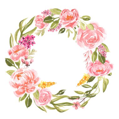 Gül pembe mercandan suluboya çiçek çelengi