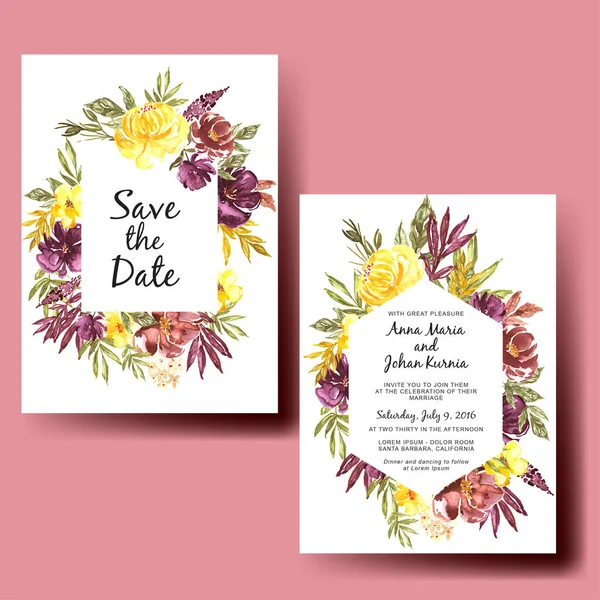 Invitación de boda acuarela caída floral suelta — Vector de stock