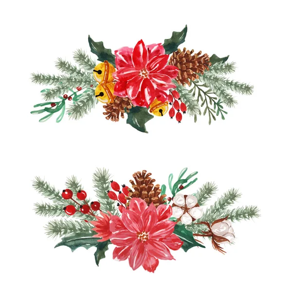 Winter Watercolor Design Arrangements Floral Wreath Greeting Card — Stock Vector