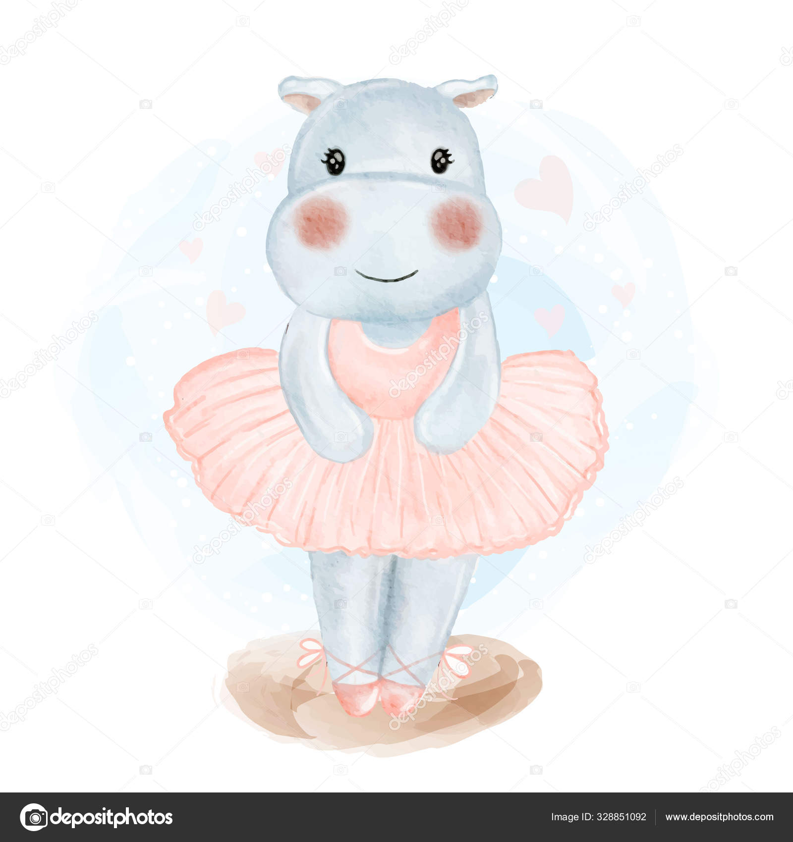 Download Cute Baby Hippo Ballerina Watercolor Illustration Vector Image By C Orchidart Vector Stock 328851092