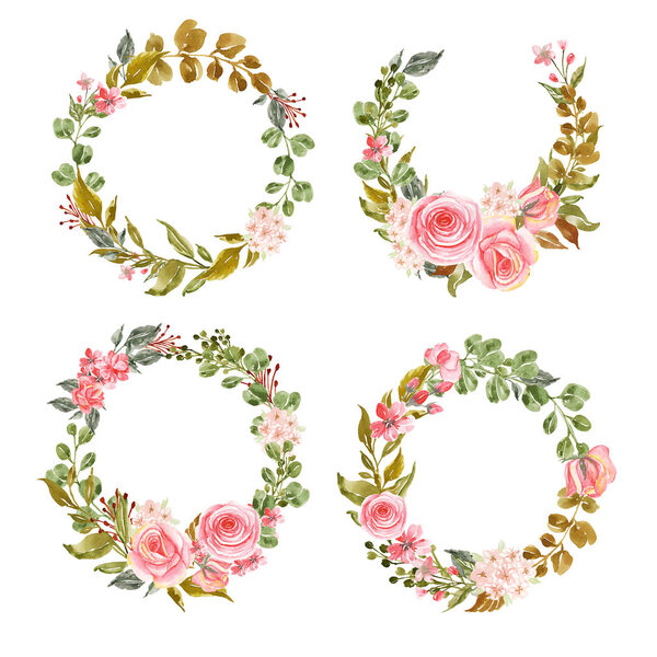 набор цветочных венков акварель розовый сладкий
