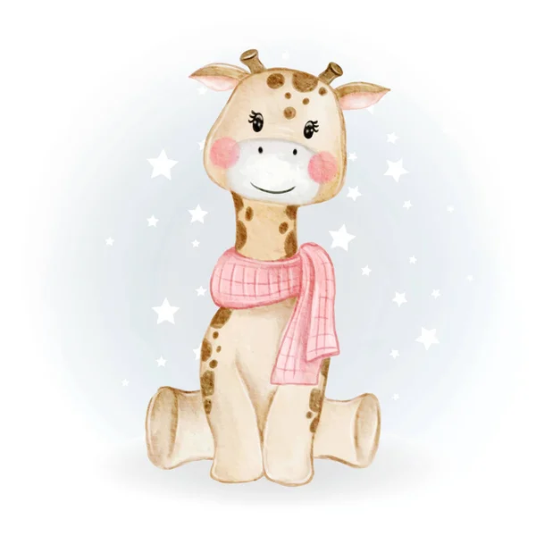 Adorable cute kawaii dziecko żyrafa akwarela ilustracja — Wektor stockowy