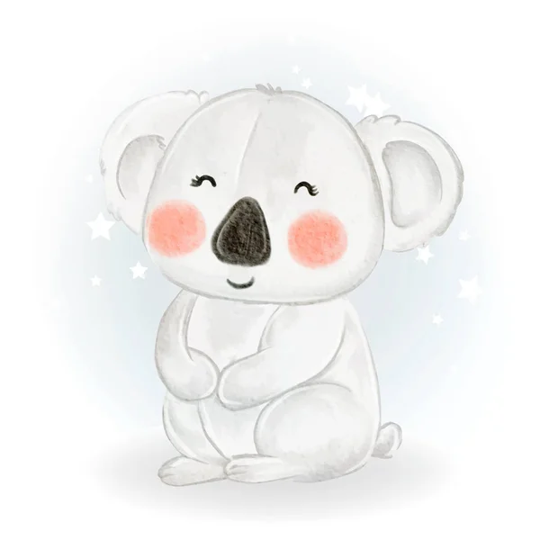 可愛いかわいいかわいい赤ちゃんコアラ水彩イラスト — ストックベクタ