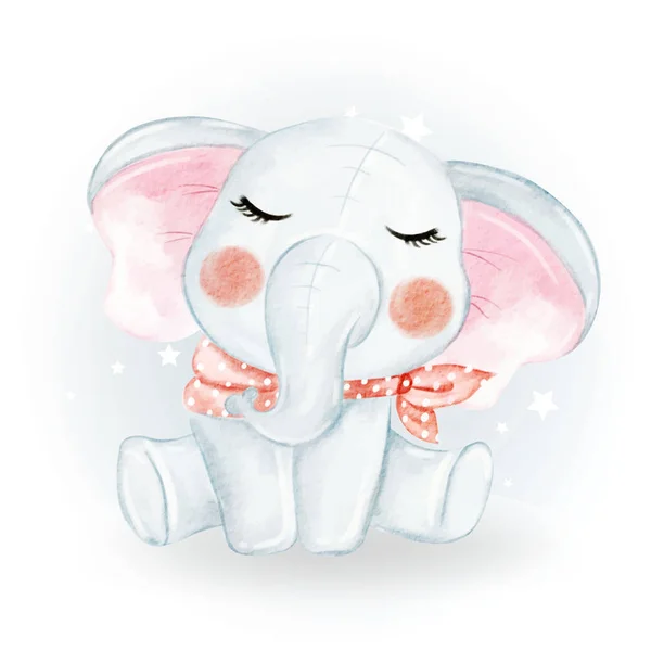 Adorable cute kawaii dziecko słoń akwarela ilustracja — Wektor stockowy