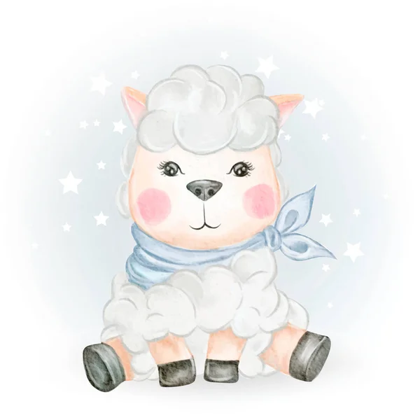 Dziecko owca adorable akwarela ilustracja — Wektor stockowy