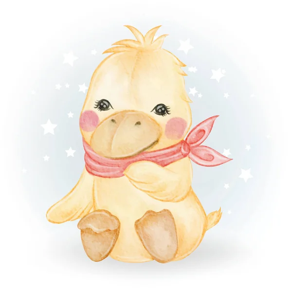 Bebé pato adorable acuarela ilustración — Archivo Imágenes Vectoriales