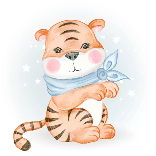 Baby tiger adorable watercolor illustration — ストックベクタ