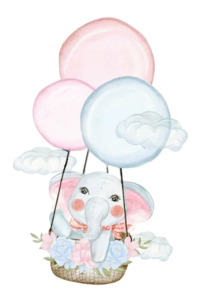 Cute elephant spring with balloon — Stock Vector