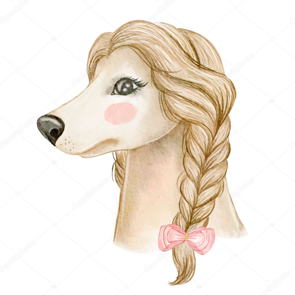 cute dog afghan hound with hair braided ribbon