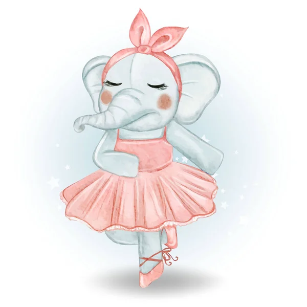 Mignon éléphant ballerine aquarelle illustration — Image vectorielle