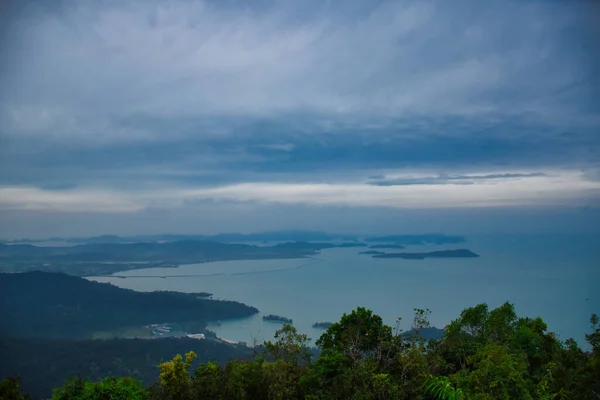 Gyönyörű Látványos Panoráma Nyílik Langkawi Hegycsúcsok Öblök Gunung Mat Chincang — Stock Fotó