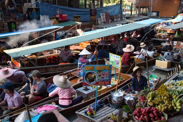 Damnoen Saduak Tailandia 2019 Famoso Mercado Flotante Damnoen Saduak Con — Foto de Stock