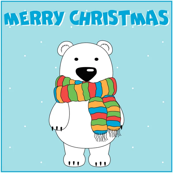 Niedlich Und Schön Vektor Eisbär Weihnachtskarte Mit Schal — Stockvektor