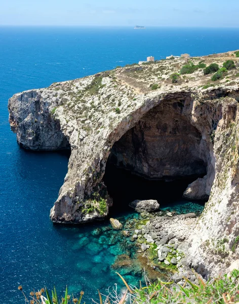 Berömd Blue Grotto Malta Nära Zurrieq Lugn Solig Dag Vertikalt — Stockfoto