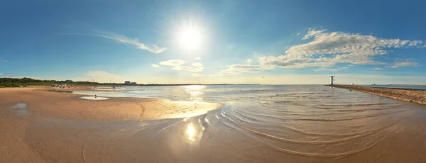 Imagem Panorâmica Litoral Farol Swinoujscie Porto Polónia Mar Báltico — Fotografia de Stock