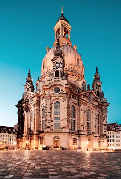 Frauenkirche Noci Drážďanech Německo Tónovaná Obrazu — Stock fotografie