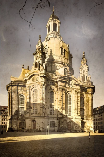 德累斯顿的Frauenkirche 复古风格 复古纸质感 — 图库照片