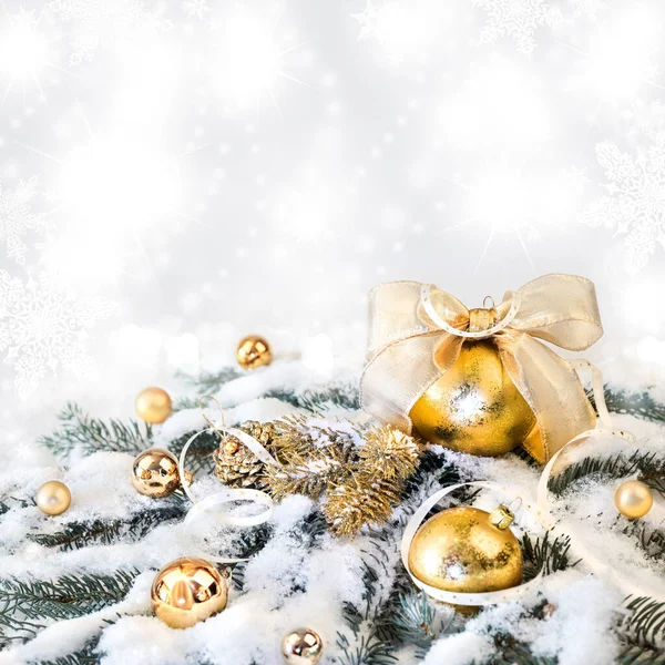Golden Christmas Decorations Abstract Winter Background Text Space Stock Photo