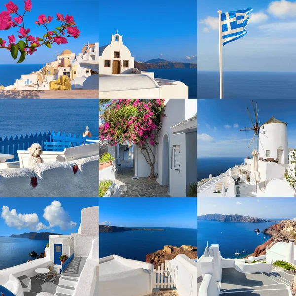 Prachtig Santorini Eiland Griekenland Set Van Negen Vierkante Beelden Met — Stockfoto