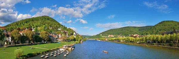 Panoramiczny Widok Heidelbergu Rzeki Neckar Karl Theodor Bridge Tle Heidelbergu — Zdjęcie stockowe