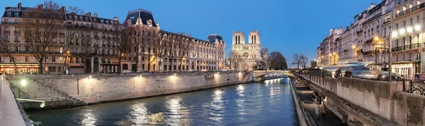 Eveing Panorama Illuminated Paris Notre Dame Cathedral — ストック写真