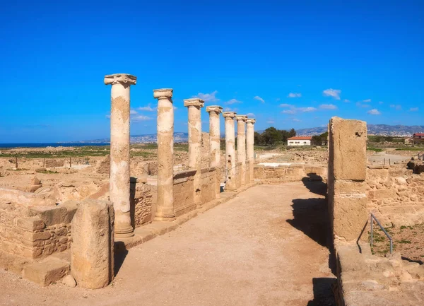 Antigas Colunas Templos Parque Arqueológico Kato Paphos Cidade Paphos Chipre — Fotografia de Stock