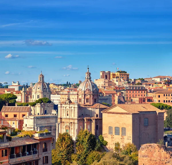 Panoramic Image Rome Skyline Beautiful View Roman Forum Church Cupola — Stock Photo, Image