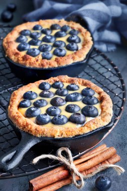 Vanilyalı kremalı lezzetli yabanmersinli tartlar. 