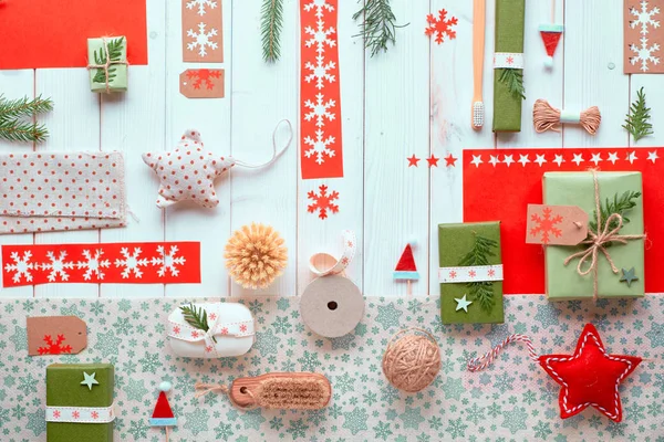 Vari Natale Capodanno Vacanze Invernali Decorazioni Eco Friendly Pacchetti Carta — Foto Stock