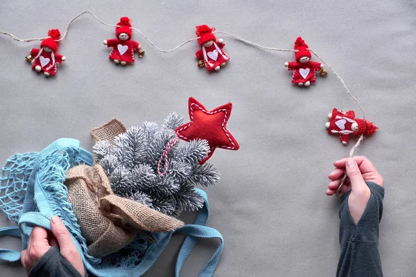 Natale verde alternativo, concetto di Capodanno. Posa piatta, top vie — Foto Stock