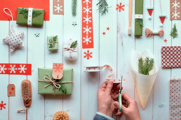 Vari Natale Capodanno Vacanze Invernali Decorazioni Naturali Pacchetti Carta Artigianale — Foto Stock