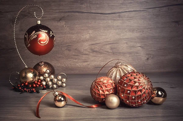 Vintage Χριστουγεννιάτικο Φόντο Κεριά Και Στολίδια Χριστούγεννα Χώρο Για Χαιρετισμό — Φωτογραφία Αρχείου