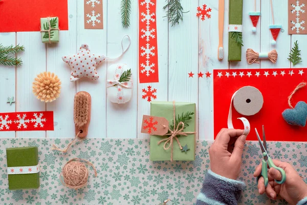 Vari Natale Capodanno Vacanze Invernali Decorazioni Naturali Pacchetti Carta Artigianale — Foto Stock