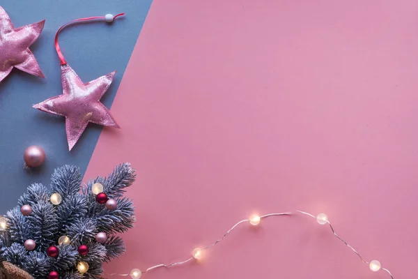 Christmas Flat Lay Top View Two Color Pink Silver Paper — Stock Photo, Image