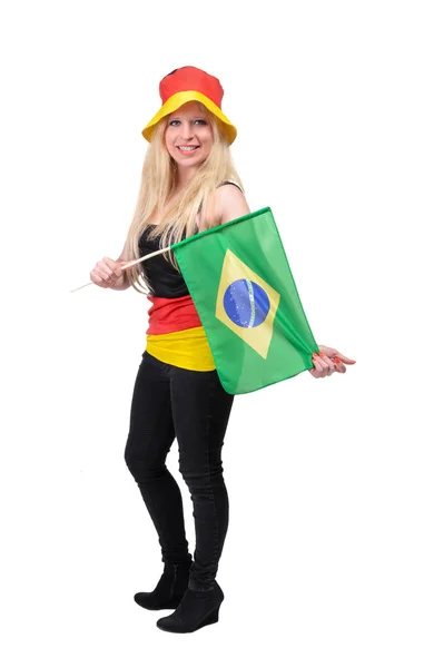 German Soccer Fan Cheering Germany Brasil White Background — Stock Photo, Image