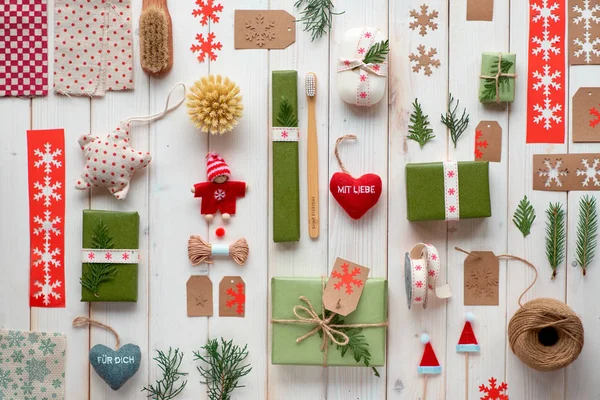 Vari Natale Capodanno Vacanze Invernali Decorazioni Eco Friendly Pacchetti Carta — Foto Stock