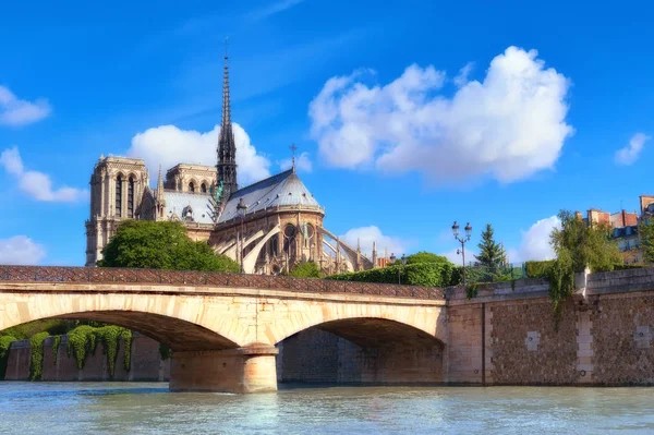 Pont Archeveche Fotografiado Desde Quai Tournelle Con Notre Dame Paris —  Fotos de Stock