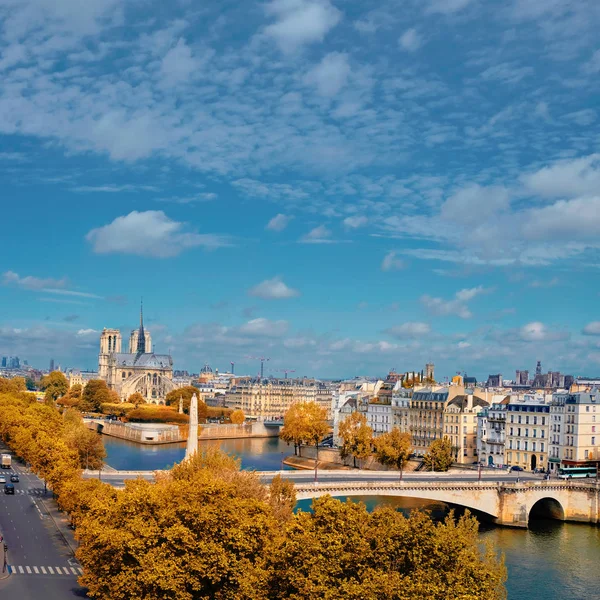 Katedra Notre Dame Paryżu Jesienią Widok Powietrza — Zdjęcie stockowe
