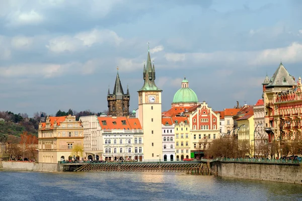 Historical Buildings Prague River Dramatic Sky — Stock Photo, Image