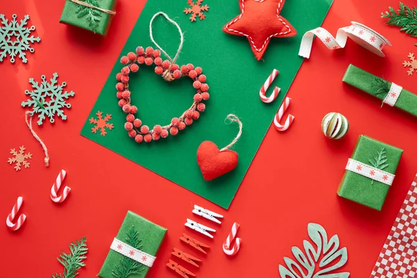 Fundo Natal Vermelho Verde Ecológico Moderno Zero Desperdício Natal Ano — Fotografia de Stock