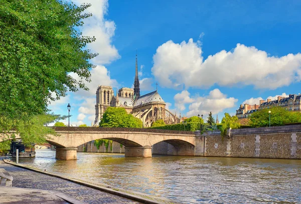 Pont Archeveche Fotografiado Desde Quai Tournelle Con Notre Dame Paris —  Fotos de Stock