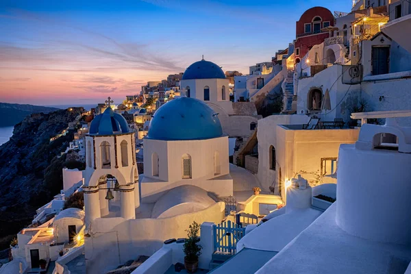 Santorini Eiland Griekenland Oia Dorp Bij Zonsondergang — Stockfoto