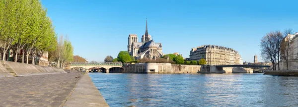Paris Panorama River Seine Notre Dame Katedrali Ile Parlak Bir — Stok fotoğraf