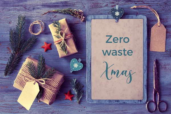 Zero Waste Christmas Text Aged Paper Eco Friendly Xmas Decorations — Stock Photo, Image