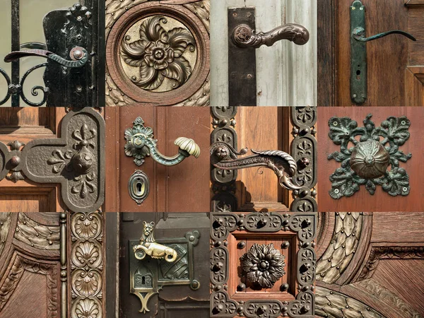 Ornate Vintage Decorations Old Doors Budapest Set Pictures — Stock Photo, Image