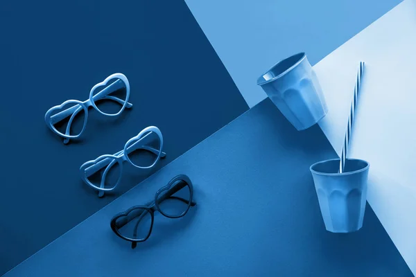 Монохромный Синий Цвет Тонированного Геометрического Бумажного Фона Плоское Положение Вид — стоковое фото