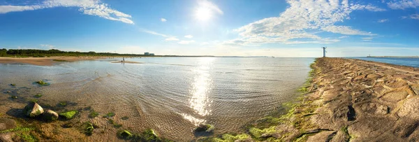 Panoramatický Obraz Moře Vedle Majáku Swinoujscie Přístavu Polsku Baltském Moři — Stock fotografie